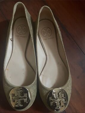 Tory Burch Metallic Gold Logo Ballet Flats